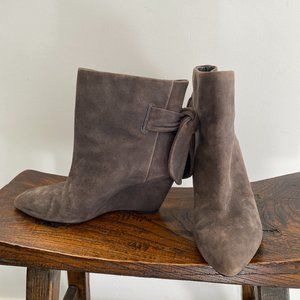 Barneys New York Brown Suede Wedge Ankle Boots Sz 6.5